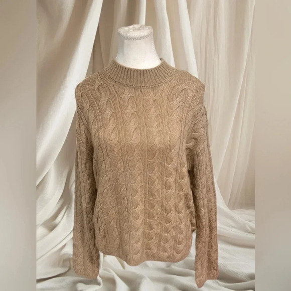๐ Vince Twisted Cable Wool & Cashmere-Blend Sweater Brown Small - Picture 3 of 6
